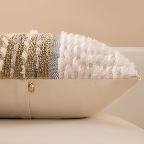 Boho Chenille Tufted Couch Throw Pillow Covers 18x18 Inch Set of 2 Farmhouse Striped Decorative Pillow Covers Accent Neutral Pillowcase Brown Cushion Cover for Living Room Sofa Bed - Image 6