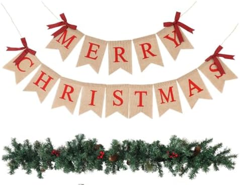 Tatuo Merry Christmas Banner, 9 ft Artificial Garland,Classic,Linen - Image 2