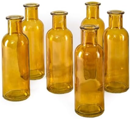 Serene Spaces Living Large Amber Bud Vases, Apothecary Jars, Decorative Glass Bottles, Centerpiece for Wedding Reception, Antique Decoration, Flower Vases, 6.5" Tall & 2" Diameter, Pack of 48 by SereneSpacesLiving