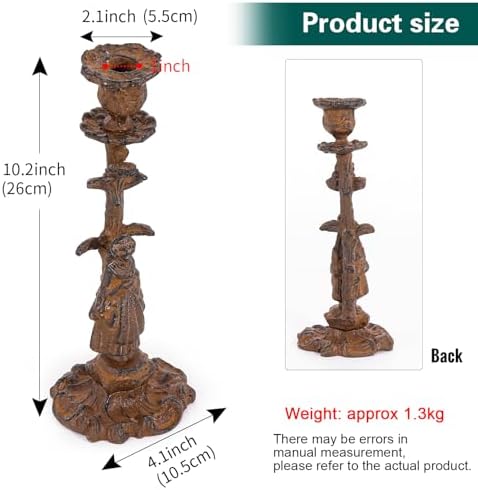Sungmor Cast Iron Candle Holder, 10.2in Rust Noblewoman Figurine Design - Image 6