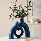 Liotww Ceramic Flower Vase Navy Blue Heart Shaped Home Decor Vase - Image 3