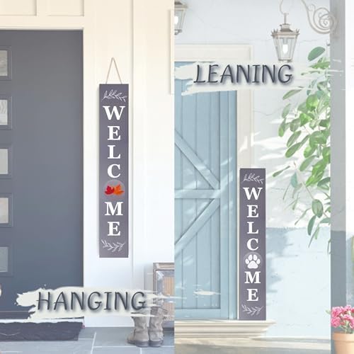 Perfnique Interchangeable Welcome sign for front porch standing, 47 x 7.9 Inch Black Wooden Leaner Sign with 10 Interchangeable Designed Icons, Morden Farmhouse Rustic Seasonal Decor for Spring Easter - Image 5