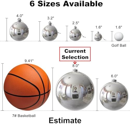 Silver 8.0" Extra Large Christmas Ornaments - Christmas Tree Decoration Balls Shatterproof Hanging Shiny Balls for Birthday Holiday Wedding Decorations Set of 2pcs - Image 6