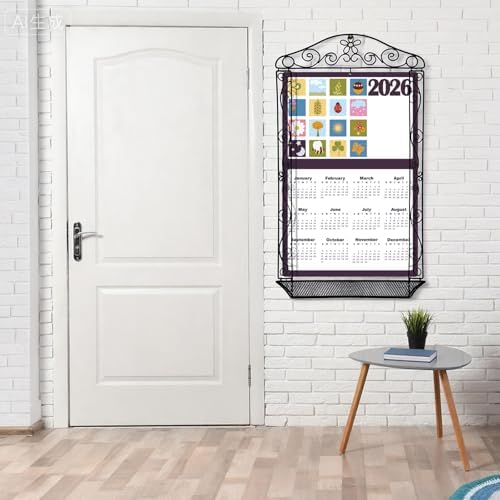 Zonon Wrought Iron Wall Display Organizer Metal Calendar Holder with Basket 18 x 32 Inches Multi Purpose Wall Mounted Holder Vertical Poster Hanger for Canvas Artwork Diamond Painting Display(Flower) - Image 7