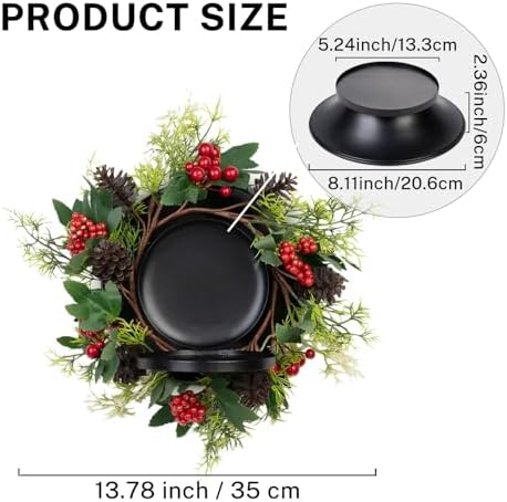 MOYEE Christmas Candle Holder Wreath Single 14 inch, Christmas Candle Ring - Image 3