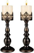 Candle Holders for Pillar Candles Gothic Distressed Black Vintage Tall Candle Holders Set of 2 Decorative Large Table Centerpieces Candle Stand Decor (Distressed Black 2PCS A) by DRELIFAM
