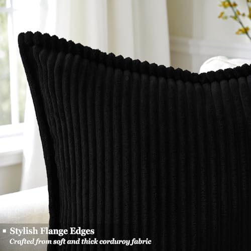 decorUhome Fall Corduroy Black Throw Pillow Covers 24x24 Set of 2 - Image 2