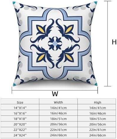 Blue Flowers Geometry Throw Pillow Covers 26"x26" Set of 4, Bohemian Abstract Floral Throw Pillow Cases Moroccan Sofa Cushion Covers for Couch Chair Patio Home Indoor Outdoor Decorative - Image 6