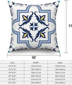 Blue Flowers Geometry Throw Pillow Covers 24"x24" Set of 4, Bohemian Abstract Floral Throw Pillow Cases Moroccan Sofa Cushion Covers for Couch Chair Patio Home Indoor Outdoor Decorative - Image 6