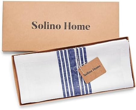 Solino Home 100% Pure Linen Table Runner, 14 x 90 in, Navy and White Stripe - Image 5