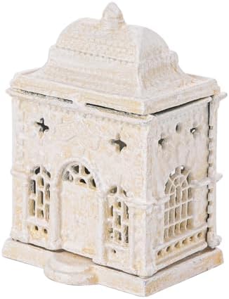 Sungmor Cast Iron Tealight Candle Holder - Rustic White Miniature Castle by Sungmor