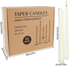 50 Pack Ivory Taper Candles 10 Inch - Classic Soft White Dinner Candles, Dripless Unscented Premium Wax with Cotton Wick, 8-Hour Burn Time for Wedding, Vintage & Formal Table Decor - Image 3