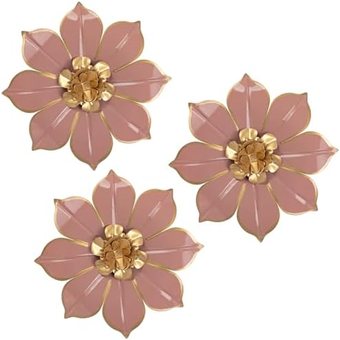 Villa Como Set of 3 Pink and Gold Metal Flowers Wall Art Decor 10" by VillaComo