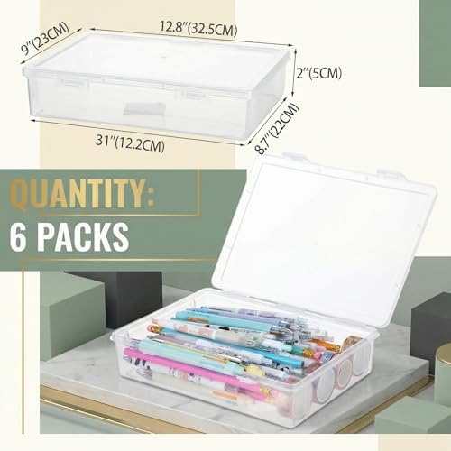 Qunclay Plastic Storage Box with Lid, 6 Pcs, 13'' x 9'' x 2'' - Image 2