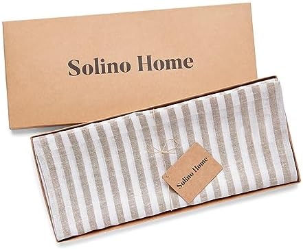 Solino Home 100% Linen Table Runner, 14 x 60 in, Natural and White Striped - Image 6