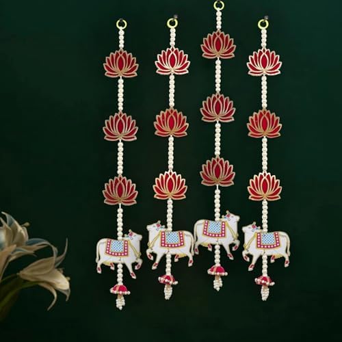 TIED RIBBONS 4 Pcs Kamdhenu Indian Hanging Decorations | Plastic, 2 feet | Lotus Wall Hanging for Backdrop Decoration, Diwali Decoration, Pooja, Mandir, Ganesh Chaturthi Decoration - Image 2