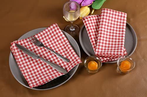 Native Fab Red Gingham Mini Check Cloth Dinner Napkins - 16x16 inches, Set of 12, Soft, Absorbent, Cotton Napkins - Reusable Fabric Napkins for Everyday Use, Lunch, Wedding, Gift, Christmas - Red - Image 2