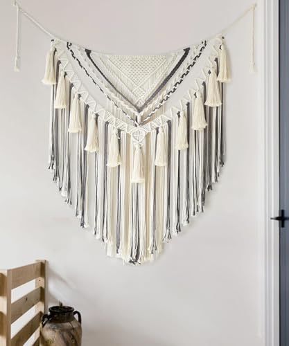 Jakalin Macrame Wall Hanging Grey Panels Boho Wall Art 31" Wx39 L - Image 4