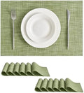 Leetaltree Bean Green Woven Placemats Set of 12 - Heat Resistant Non-Slip Place Mats for Dining Table, Washable Durable PVC Table Mats(Bean Green, 12) by Leetaltree-ArtatEveryTable
