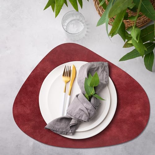 ADRIMER Placemats, Heat Resistant Round Placemats Set of 12 Washable 13 x 17 Inch, Waterproof Table Mats Wipeable for Kitchen, Dining Room Table Christmas Decor, Wine Red - Image 6