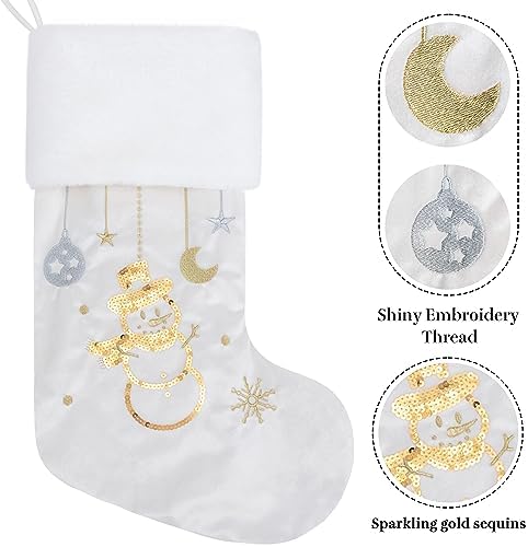 GEX Christmas Stockings 6 Pack for Family 20" Large Embroidered Luxury White Velvet with Gold Sequins Hanging Ornament Decorations for Fireplace Xmas Season (Set of 6) - Image 4