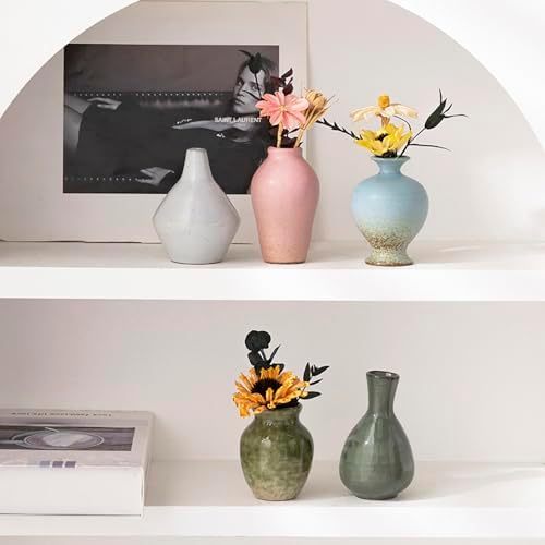 Ceramic Bud Vase Set of 5, Gradient Glaze Mini Small Vases - Image 2