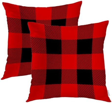 Batmerry Red Black Checkered Throw Pillow Covers, Red Gray Black Checkered Abstract Decorative Pillow Covers Digital Printing Blended for Couch Sofa Bed Invisible Zipper 26X26 in(Set of 2) by Batmerry