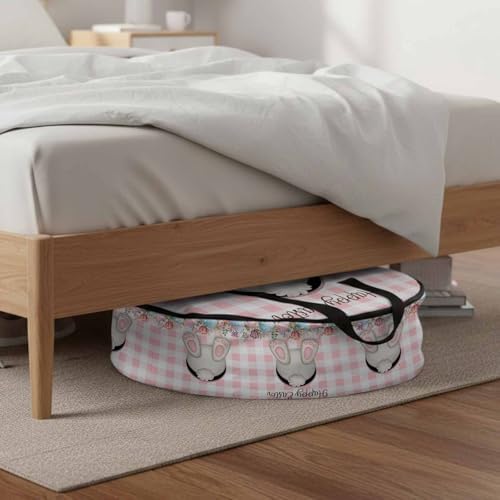 30 Inch Round Storage Bag 1 Pack,Funny Rabbits Butt Colorful Easter Eggs Waterproof Wreath Storage Container with Handles&Zipper Pink White Buffalo Tartan Closet Organizer Bags Garland Box - Image 6