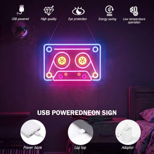 Zhengmy 80s Cassette Tape Neon Sign, Retro LED Light for Wall Decor - Image 5