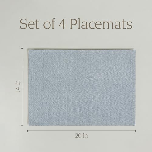 Over&Back Set of 4 Woven Chambray Placemats - Colorful Dining Table Mat - 100% Cotton - Machine Washable - Kitchen and Home Decor - Blue - 14" L X 20" W - Image 5