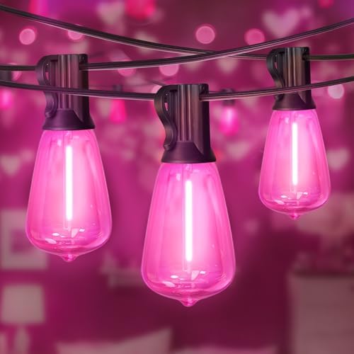 LAMPHOME 2-Pack 26Ft ST38 Pink Valentine's Day Patio Lights ，Outdoor String Lights with 12+1 ST38 Edison Bulbs, Shatterproof LED Lights for Outside Bistro Christmas Wedding Party Decorations by ULL