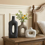 DREAMLOOM Ceramic Vase Set of 3, Black, Rust - Image 3