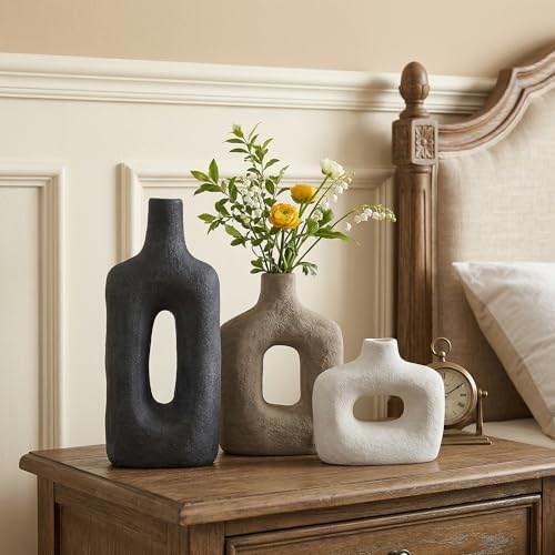 DREAMLOOM Ceramic Vase Set of 3, Black, Rust - Image 3