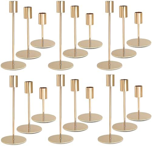 Gold Candlestick Holders - Bulk Decorative Metal Candelabra for Taper Candles - Fit 0.8 Inch Diameter - Gold Taper Candle Stands for Wedding Home Party Table Decor (Set of 18) by KDJFIIH