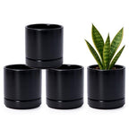 D'vine Dev 4-Pack Ceramic Pots with Saucers, Black, 4.7 in, 94-X-B-2 by DvineDevPlanterPotsandStand