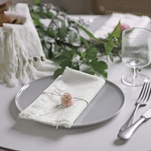 Handmade Cloth Napkins 100% Cotton Napkins with Fringe，Delicate Handmade Cloth Napkins for Dinners, Parties, Weddings and More，18 x 18 Inch Set of 12 - White - Image 5
