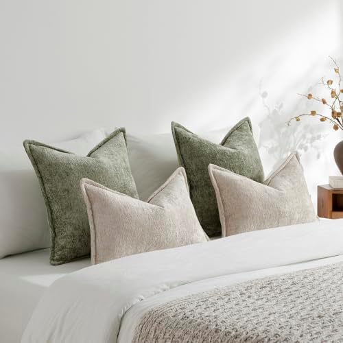DEZENE Pack of 2 Sage Green Christmas Decorative Throw Pillow Covers 22x22 Cozy Soft Chenille Accent Vintage Square Couch Pillow Covers for Home Decor Bed Sofa Living Room - Image 5