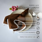 FINGERCRAFT Lace Cloth Napkins, Cotton Linen, 12 Pack, 20x20 Inch, Brown - Image 4