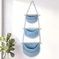 Boho Style Handwoven Rope Hanging Basket - 3-Tier Detachable Storage Organizer for Kitchen/Bathroom/Entryway, 3 Included Heavy-Duty Hooks, 7 Color Options Available (Blue) by GLDFI