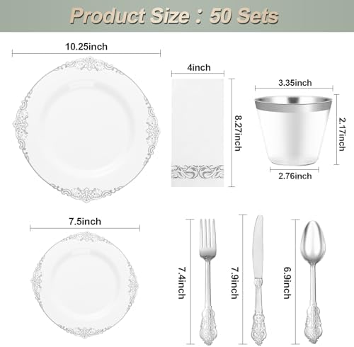 Bestluck 350PCS Silver Disposable Dinnerware for 50 Guests - Image 2