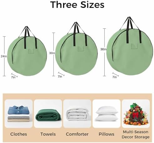 24 Inch Round Storage Bag 2 Pack,Avocado Green Solid Color Waterproof Wreath Storage Container with Handles&Zipper Modern Minimalist Style Closet Organizer Bags Garland Box - Image 7