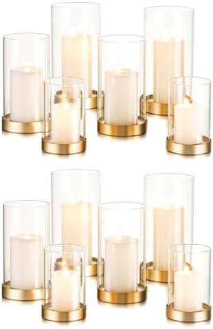 Hewory Hurricane Candle Holder for Pillar Candles: 12Pcs Gold Candle Holder by Hewory
