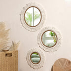 3pcs new Home Boho Decorative Mirrors Macrame Round Mirror Aesthetic Room Decor Hanging Wall Mirror for Bedroom Living Room House Decoration - Image 2