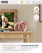 Set of 2 Pink Ceramic Vases for Home Decor Accents - Unique Hollow Donut Artistic Design Coquette Feminine Style Decorative Vases for Shelf, Mantel, Entryway Table Decor (Matte Pink) - Image 5