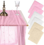 6 Pcs Pearl Tulle Table Runners Bohemian Country Tulle Lace Table Runner 120 Inch 10 Ft White Champagne Pink Lace Fabric for Home Dining Wedding DIY Craft by Hillsuren