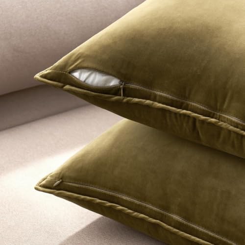 MIULEE Decorative Olive Green Velvet Euro Sham Throw Pillow Covers 26x26 in - Image 6