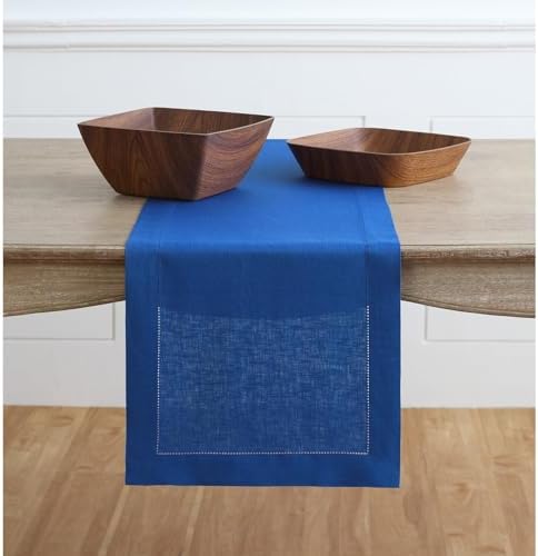 Solino Home 100% Pure Linen Table Runner Blue, Classic Hemstitch 14 x 90 in by SolinoHome