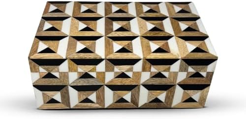 Perilla Home Home Decor Decorative Storage Wooden Box Small Era Organizer Tool Stash Card Craft Trinket Memory Keepsake Jewelry Box for Men and Women, Gifts For All, Brown, Black and Off White by PerillaHome