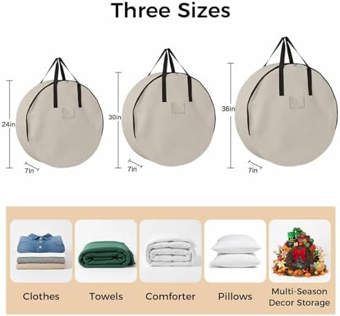 30 Inch Round Storage Bag 2 Pack,Watercolor Minimalist Pure Color Waterproof Wreath Storage Container with Handles&Zipper White Modern Art Closet Organizer Bags Garland Box - Image 7