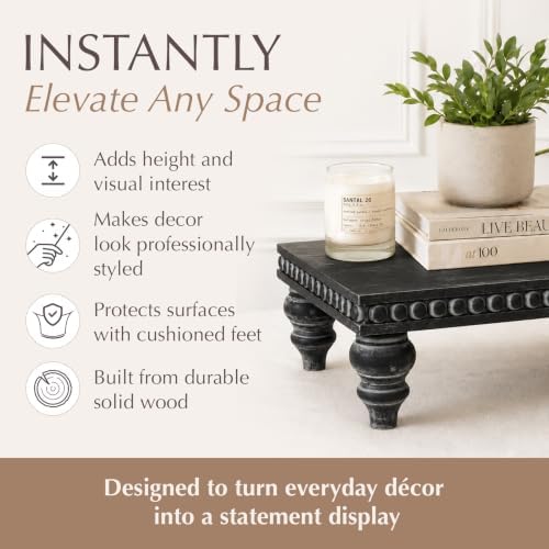 Felt Creative Home Goods Decorative Wood Risers for Decor | Tiered Tray Stand | Farmhouse Beaded Riser Stand for Decor | Wooden Pedestal Stand Large 12x16 Beaded Tray for Kitchen Coffee Bar (Black) - Image 5